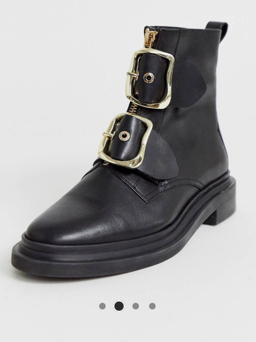ASOS Black Leather Ankle Boots with Gold Buckle Straps